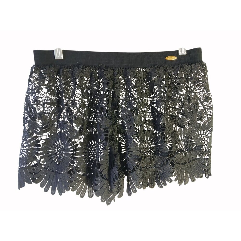 Jessica Simpson Black Lace Shorts Sheer L Elastic Waist Scalloped Fringe Swing - Picture 2 of 15